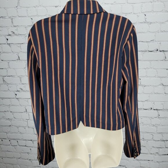 Free People Navy Striped Double Breasted Buttoned Cropped Jacket Small S - Picture 2 of 16